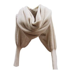 Crochet Knitted Scarf Cape Shawl with Sleeves